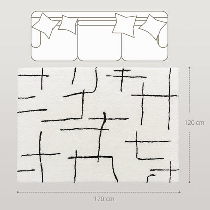 HOMCOM Modern Fluffy Area Rug, Geometric Pattern Washable Rug, Soft High Pile Floor Carpet for Living Room, Bedroom, Dining Room, Home Office, 170 x 120 cm, Cream