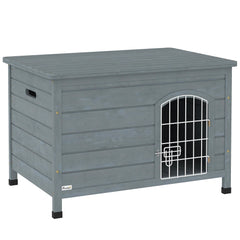 PawHut Wooden Dog House with Removable Bottom, Wire Door, Openable Top, Pet Shelter for Small Dog, 80 x 55 x 53.5cm, Dark Grey