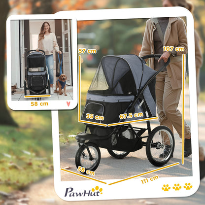 PawHut Foldable Pet stroller, Dog Buggy with Three Wheels, for Small/Medium Dogs, Grey