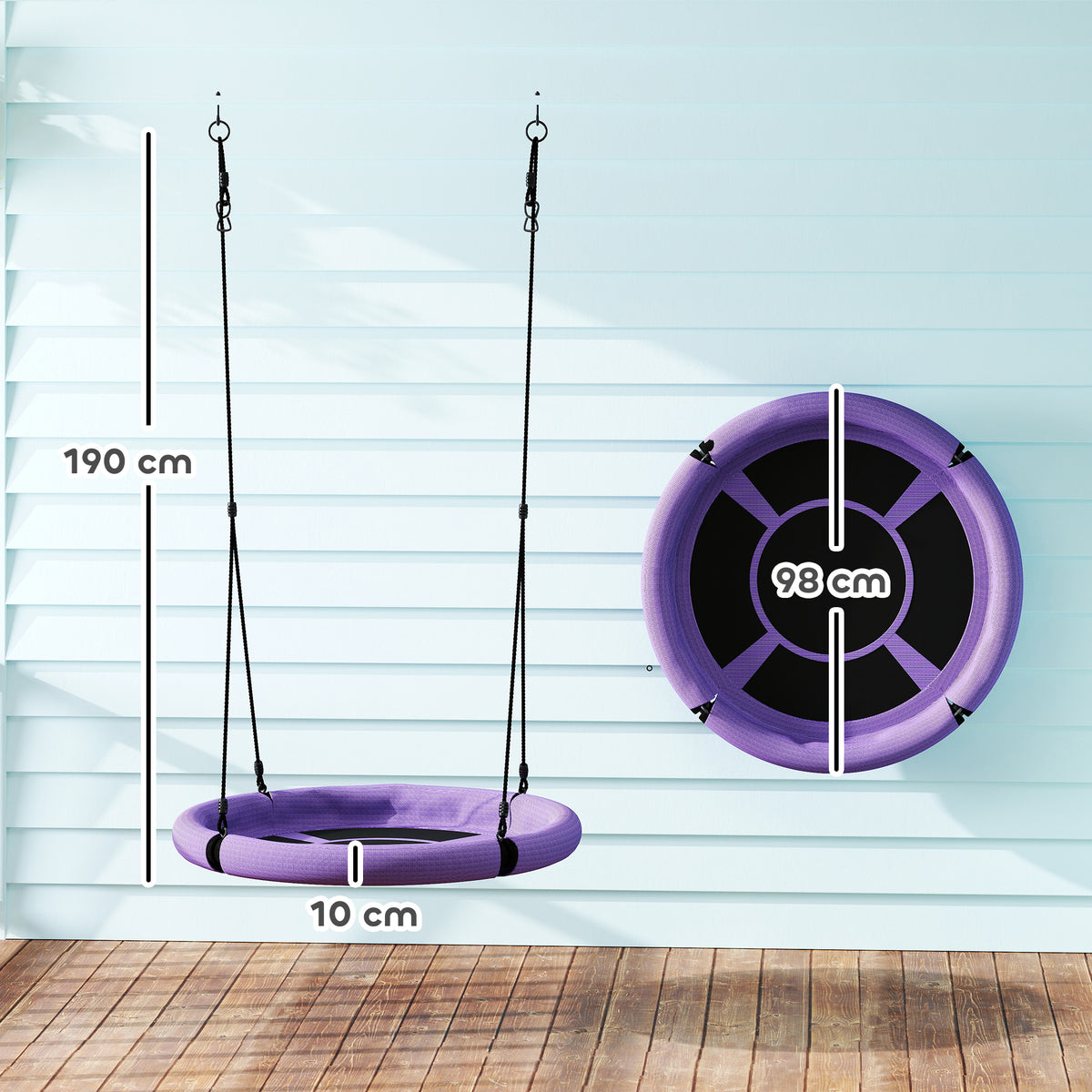AIYAPLAY 100cm Diameter Nest Seat for Kids with Height Adjustable Hanging Ropes for Outdoor, Playground, Garden, Purple