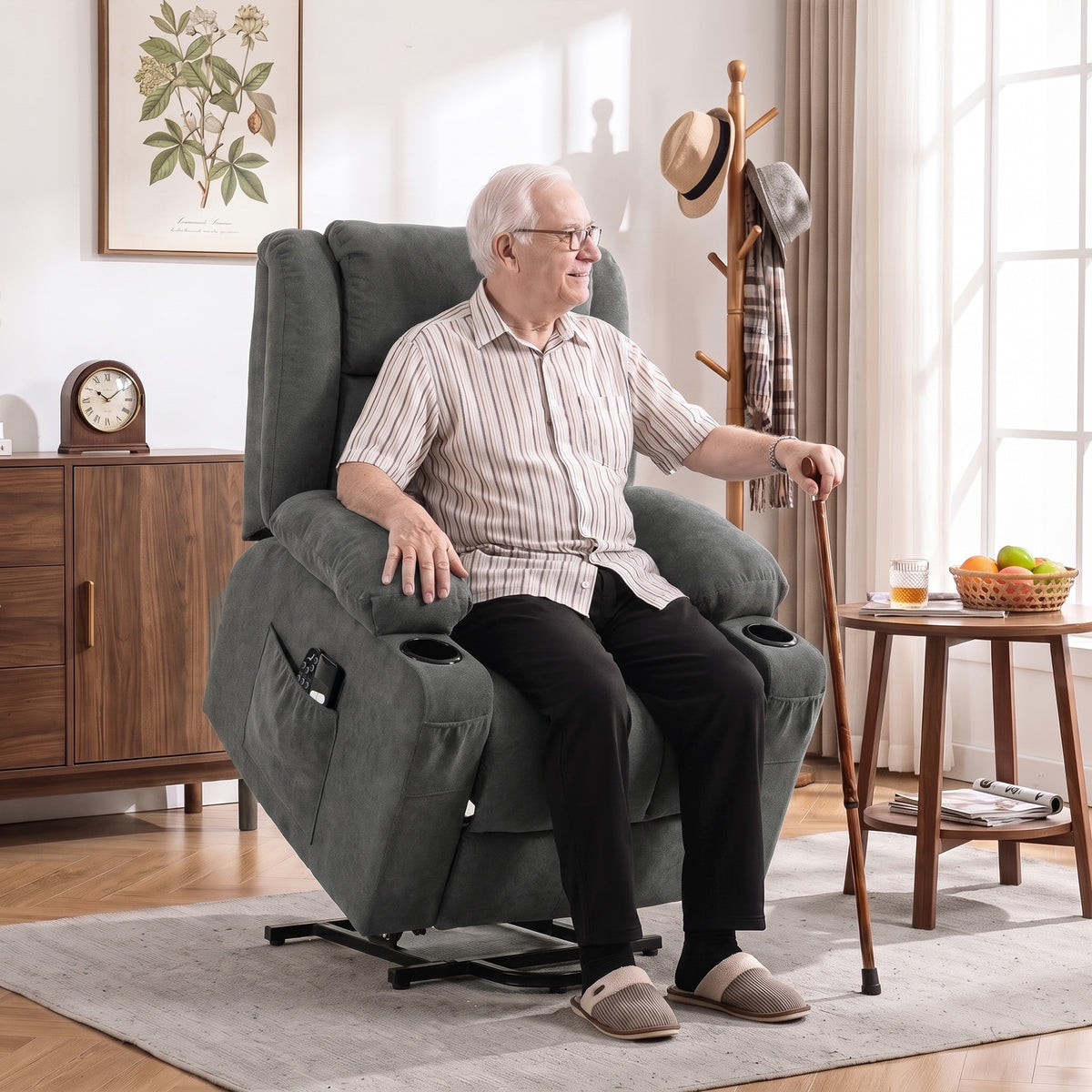 HOMCOM Dual Motor Recliner Chair, 55° Electric Lift Chair for Elderly, Recliner Armchair with Massage and Heat, Dark Grey