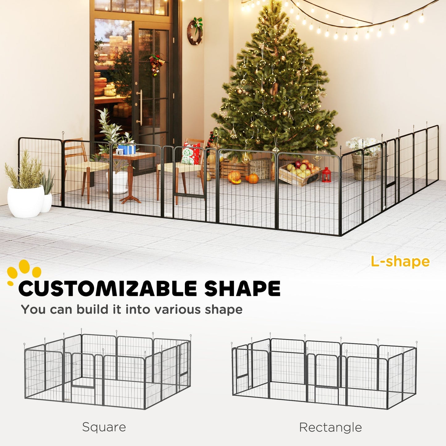 PawHut 12-Panel Solid Dog Playpen with Doors, for Medium Dogs, 80cm High, Black