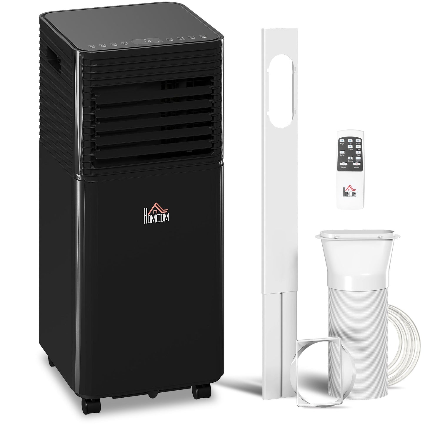 HOMCOM 8000 BTU 4-In-1 Portable Air Conditioner Unit Cooling Dehumidifying Ventilating for Room up to 27m2, with Fan, Remote, 24H Timer, Window Mount Kit, R290, A Energy Efficiency