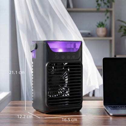 HOMCOM Air Cooler with Adjustable Head, Portable Air Conditioner with 3 Wind Speed, 2 Cool Mist, RGB Light, Black