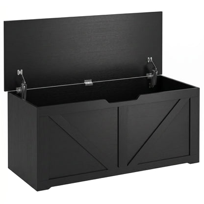 HOMCOM 127L Home Storage Box, with Safety Hinges - Black Wood-Effect