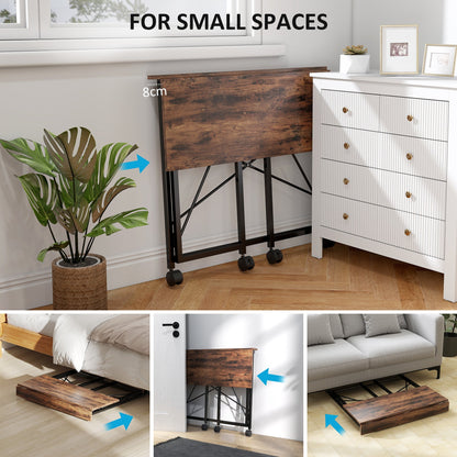 HOMCOM 80 cm Folding Desk on Wheels - Rustic Brown