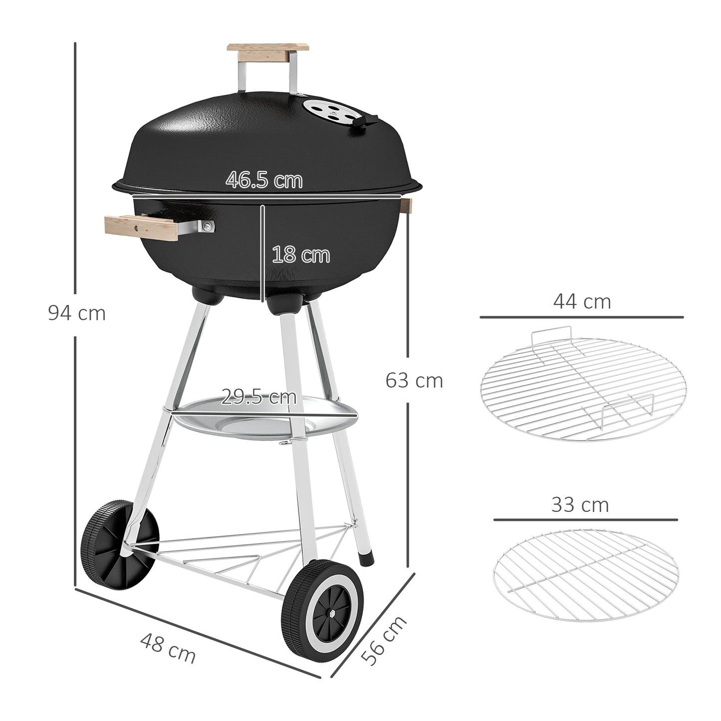Outsunny Portable Round Kettle Charcoal Grill BBQ Smoker with Lid Outdoor Heat Control Party Patio Barbecue Garden