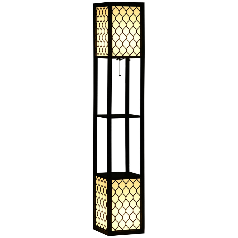 HOMCOM Floor Lamp with Shelves, Dual Light, Modern Tall Standing Lamps for Living Room, Bedroom, with Chain Switch, Bulb not Included, Black