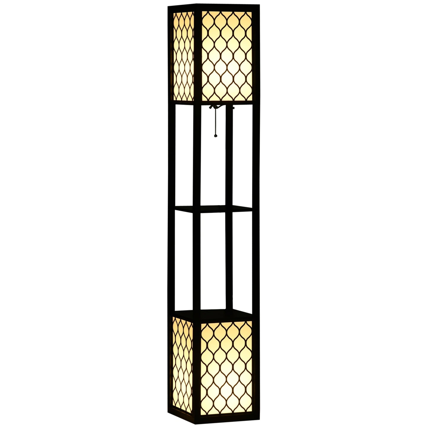 HOMCOM Floor Lamp with Shelves, Dual Light, Modern Tall Standing Lamps for Living Room, Bedroom, with Chain Switch, Bulb not Included, Black