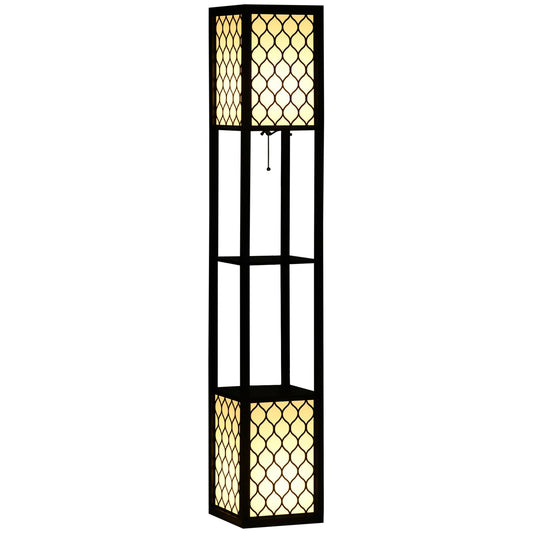 HOMCOM Floor Lamp with Shelves, Dual Light, Modern Tall Standing Lamps for Living Room, Bedroom, with Chain Switch, Bulb not Included, Black