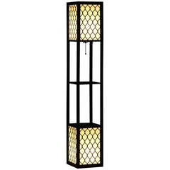 HOMCOM Floor Lamp with Shelves, Dual Light, Modern Tall Standing Lamps for Living Room, Bedroom, with Chain Switch, Bulb not Included, Black