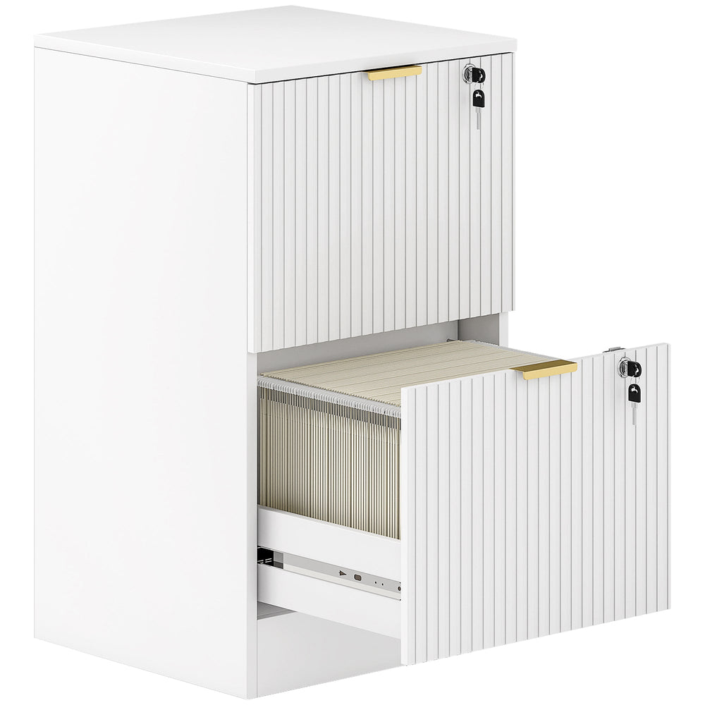 HOMCOM Filing Cabinet, Fluted Vertical File Cabinet with 2 Lockable Drawers and Hanging Rails, White