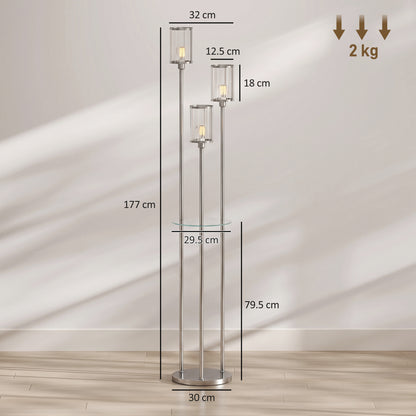 HOMCOM Floor Lamp with Shelves, 3-Light Crystal Standing Lamp with Glass Shades and Foot Switch, Bulbs Not Included, Chrome