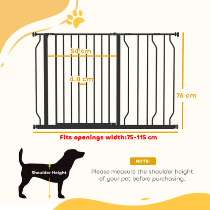 PawHut Wide Dog Safety Gate, with Door Pressure, for Doorways, Hallways, Staircases - Black