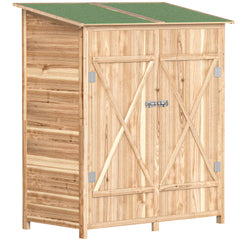 Outsunny 140 x 75 Fir Wood Garden Shed, with Asphalt Roof - Natural