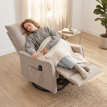 HOMCOM Recliner Armchair, Chenille Recliner Chair with Massage and Heat, 360Â° Swivel Rocking Manual Recliner, Brown