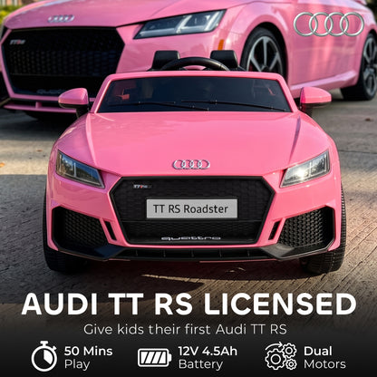 AIYAPLAY 12V Audi TT RS Licensed Electric Car, Electric Ride On Toy with Remote Control, Dual Motors, 4-Wheel Suspension, Pink