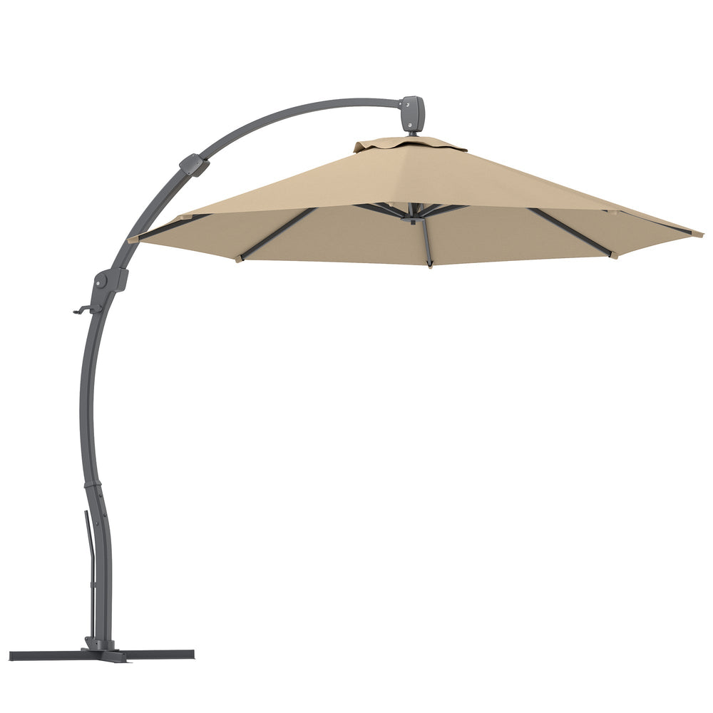 Outsunny 3(m) Garden Cantilever Parasol, Round Overhanging Umbrella with Crank Handle, Cross Base, Aluminium Frame and 360 Rotation, Banana Patio Umbrella for Outdoor Sun Shade, Khaki