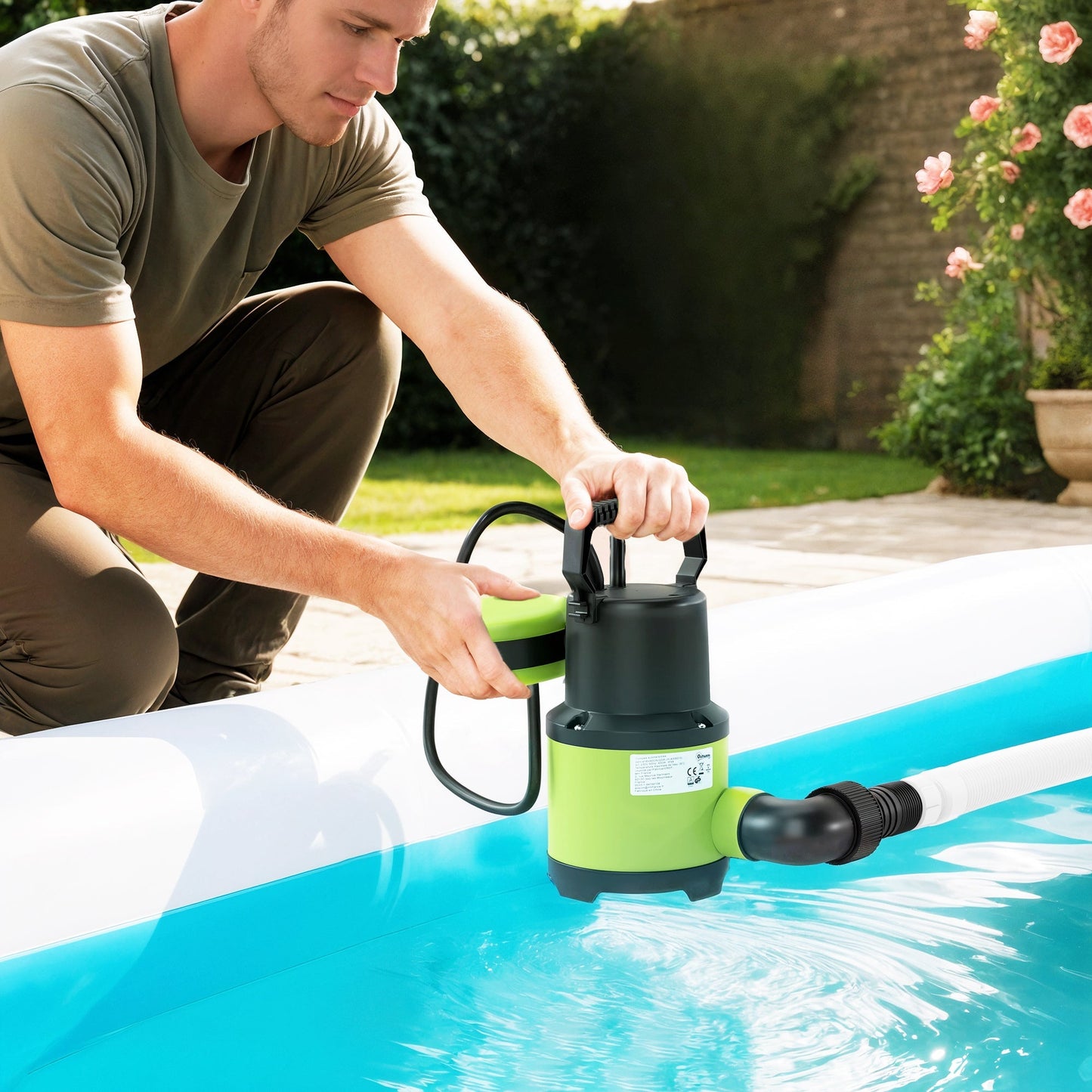 Outsunny 400W Submersible Water Pump for Dirty/Clean Water, 9000L/H Electric Sump Pump with Float Switch, Drain Water from Garden Pond, Hot Tub, Ditches, Portable and Lightweight
