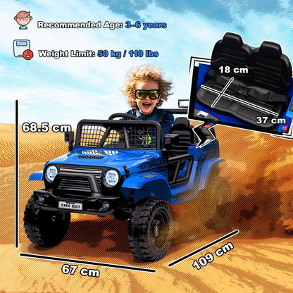 AIYAPLAY 12V Battery Powered Kids Ride-On Car, Electric Truck w/ Spring Suspension, Remote, Music, Horn, Lights, Blue
