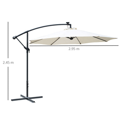 Outsunny Umbrella Parasol W/Solar Powered LED strips, a2.95x2.45H m-Cream