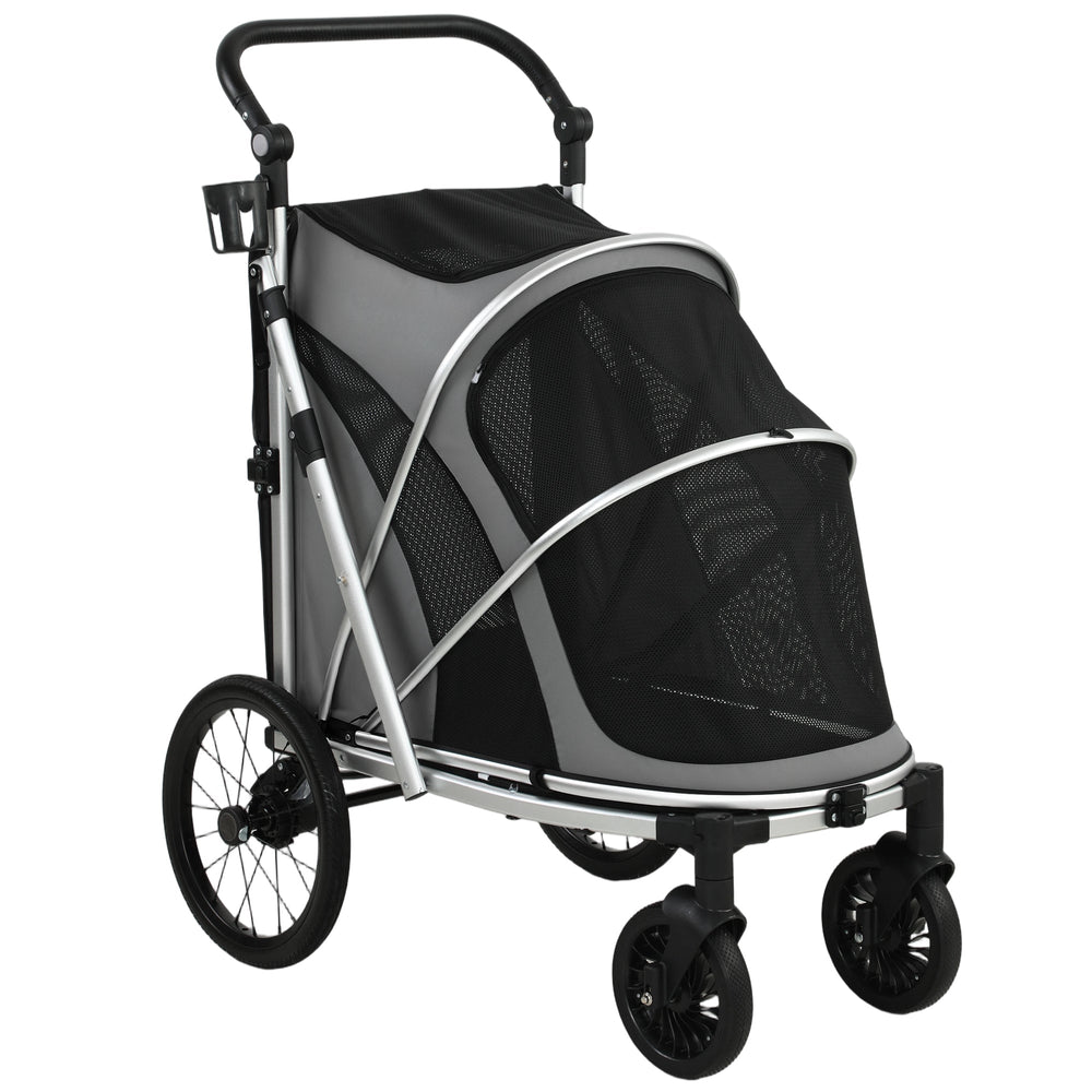 PawHut Dog Stroller, Easy Folding Pet Stroller for Small and Medium Dogs with Shock Absorption, Maximum Load 20 kg, Grey