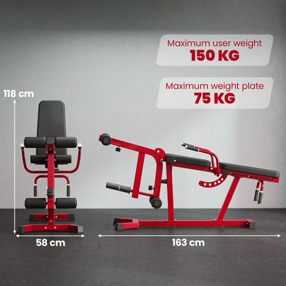 SPORTNOW 3-in-1 Leg Extension and Curl Machine, 300kg Heavy Duty Adjustable Weight Bench with Leg Developer, Red