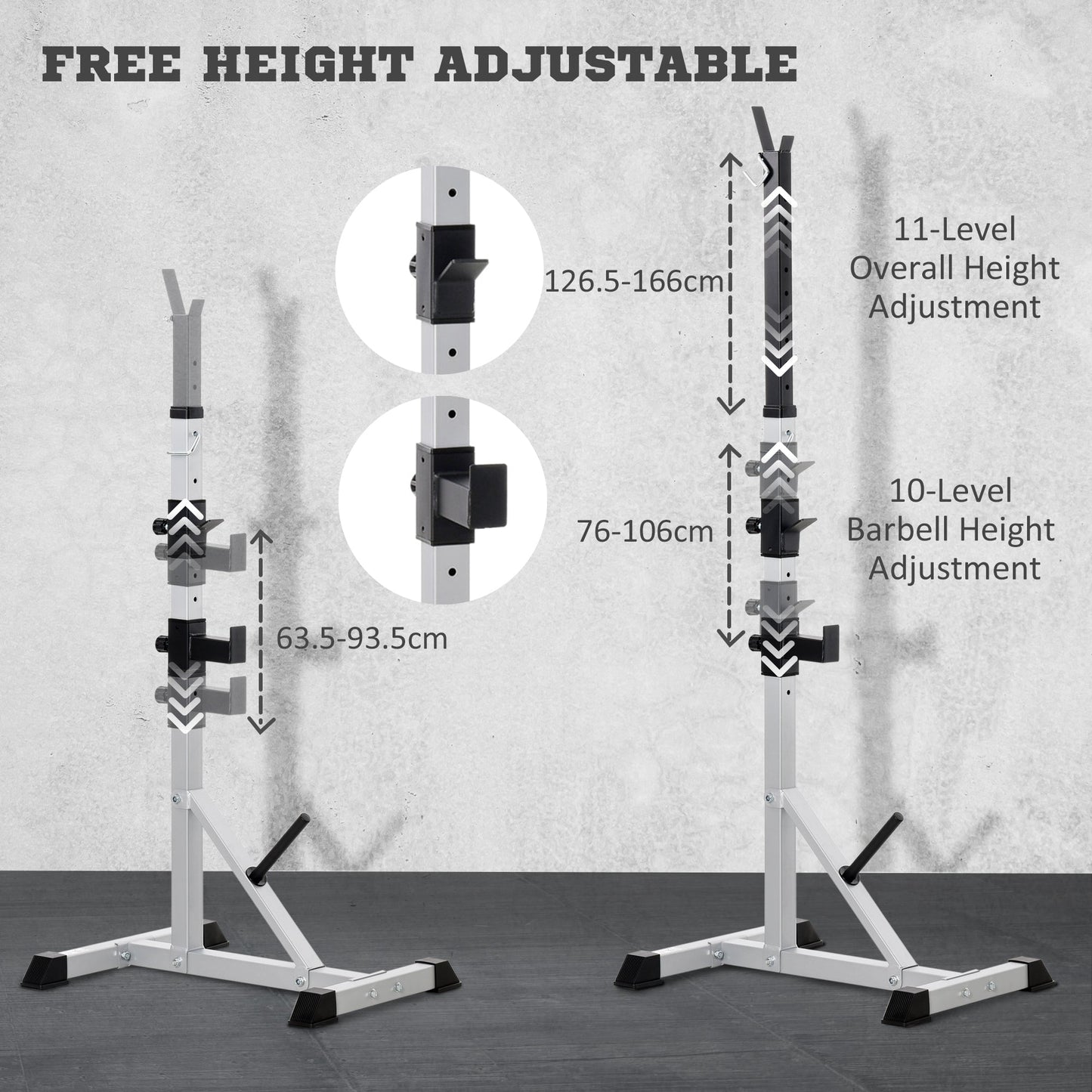 HOMCOM Weights Bar Barbell Rack Squat Stand Adjustable Portable Weight Lifting Max Load 200kg, Suitable For Home Gym Training Work Out