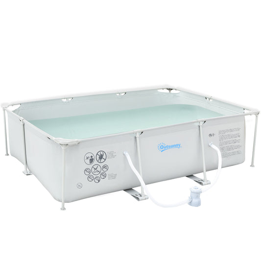 Outsunny Steel Frame Pool with Filter Pump, Filter Cartridge, Rust Resistant Above Ground Swimming Pool, Grey
