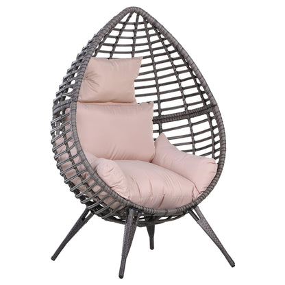 Outsunny Outdoor Egg Chair, PE Rattan Teardrop Chair with Full-body Soft Padded Cushion, Grey