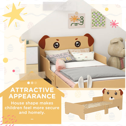 ZONEKIZ Kids Bed for 3-6 Years Old, Puppy-Themed Design, 143 x 74 x 58 cm, Yellow