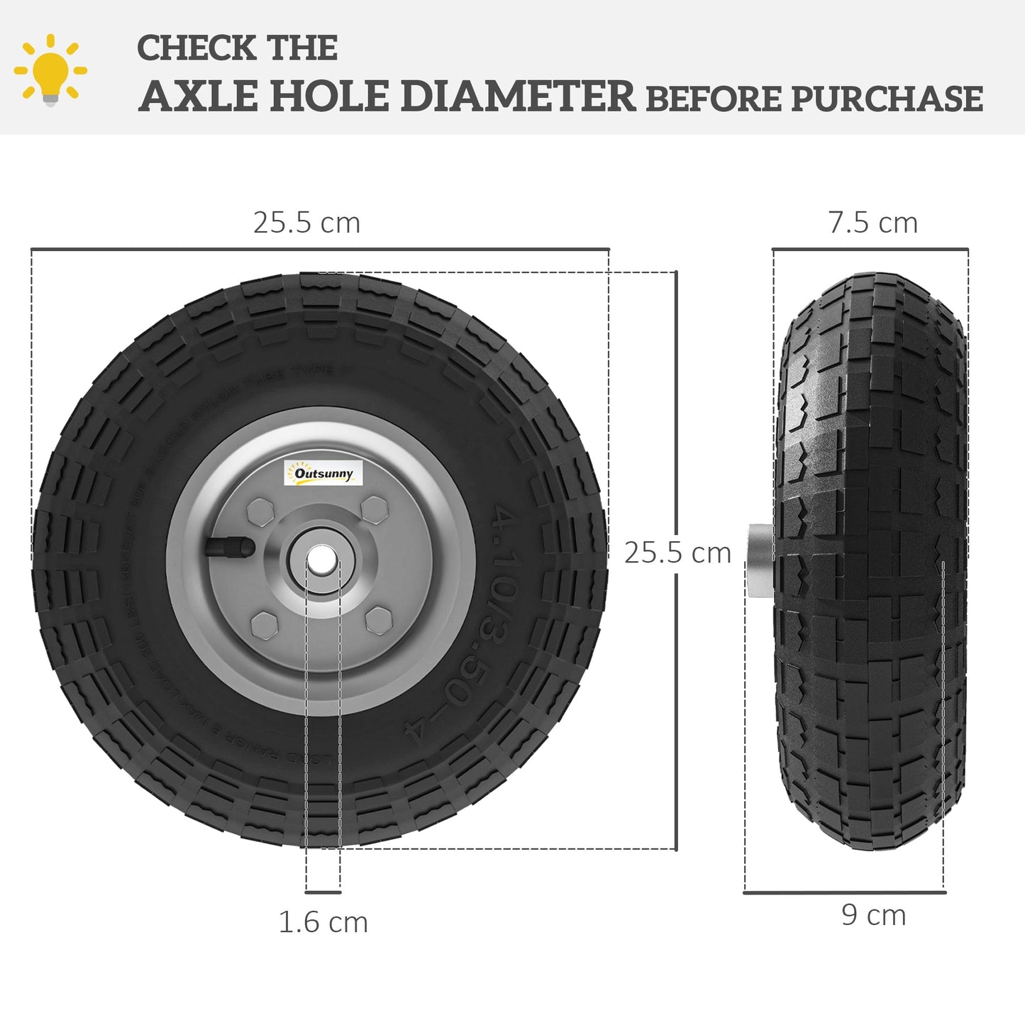 Outsunny Set of 4 Pneumatic Wheels, 10" Wheelbarrow Wheels Replacement for Barn Carts, Hose Carts, Garden Carts, Sack Trucks, Black