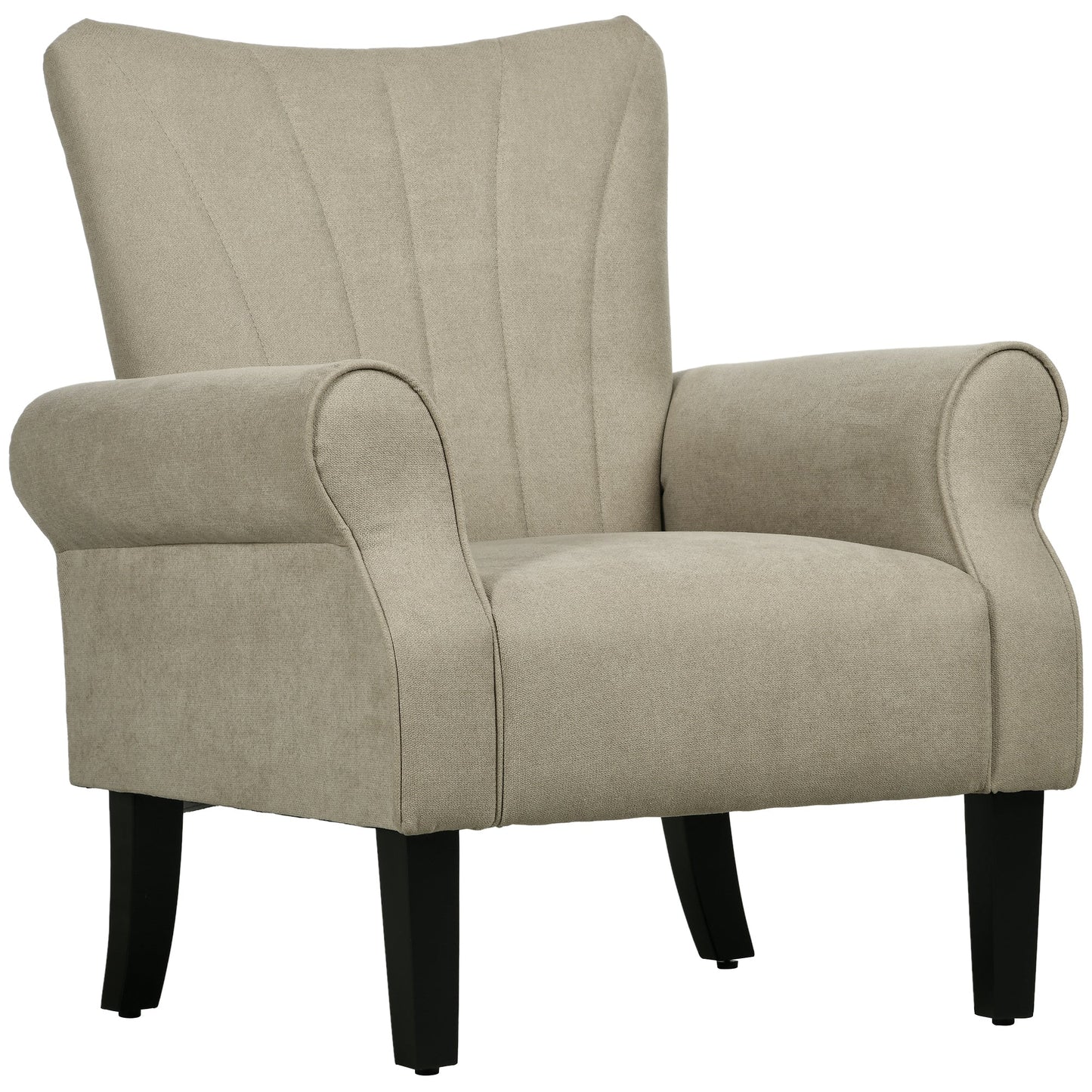 HOMCOM Upholstered Accent Chair with Rolled Arms and Wood Legs, Armchair for Living Room Bedroom, Beige