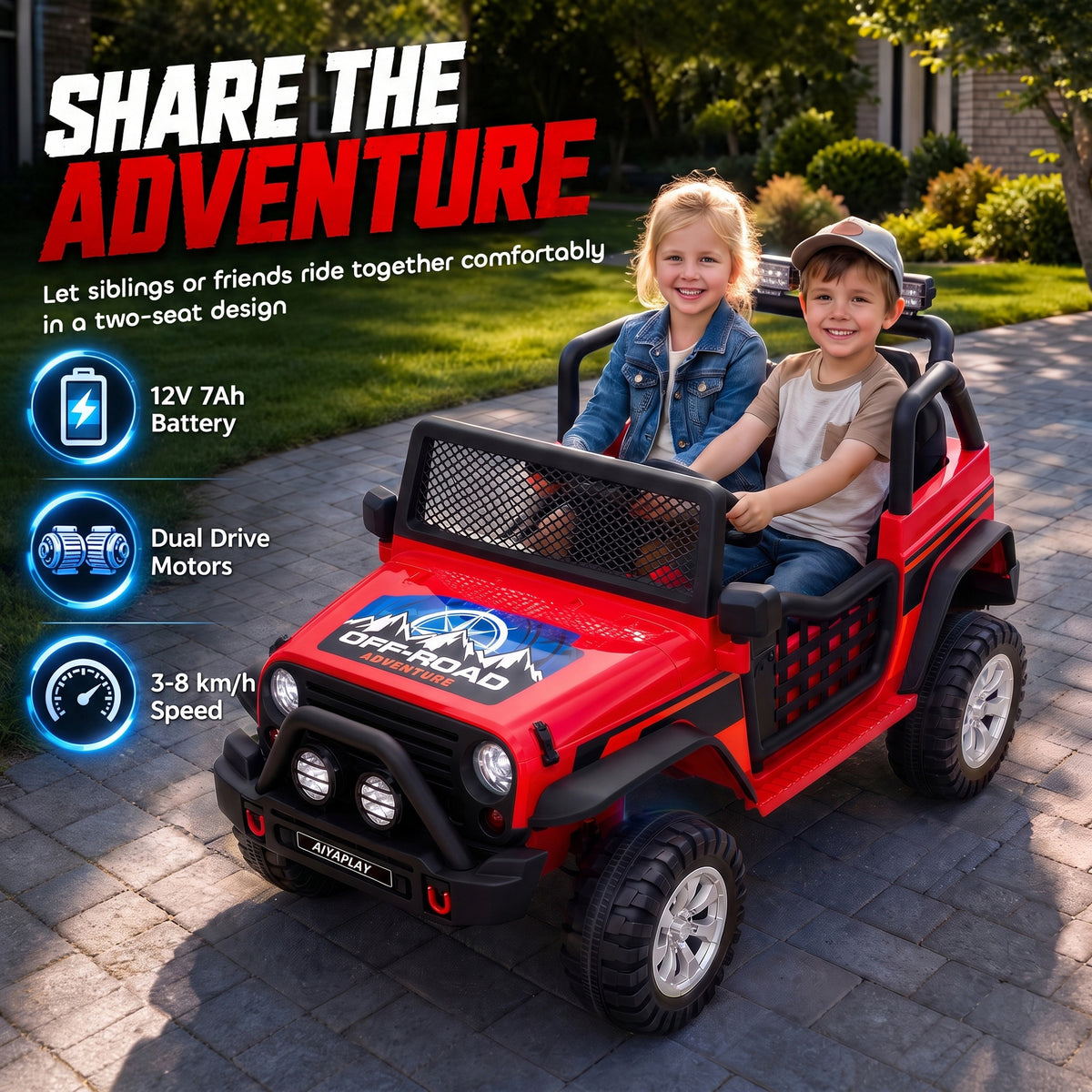 AIYAPLAY 12V Kids Electric Ride on Car with 2 Motors, Remote Control, Soft Start, Four-Wheel Suspension, Seat Belt
