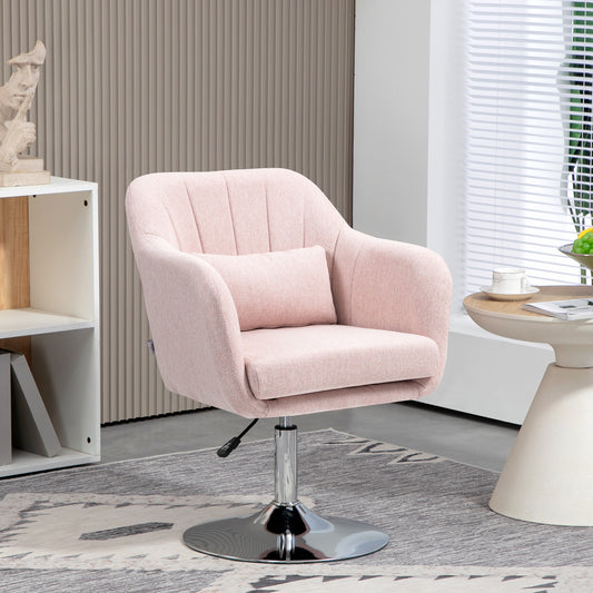 HOMCOM Swivel Accent Chair, Linen Fabric Tub Vanity Chair, Modern Armchair with Adjustable Height and Lumbar Support for Living Room Bedroom Salon Make up Room Dressing Table, Pink