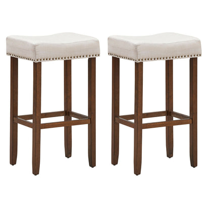 2 Traditional Upholstered Bar Stools-Beige