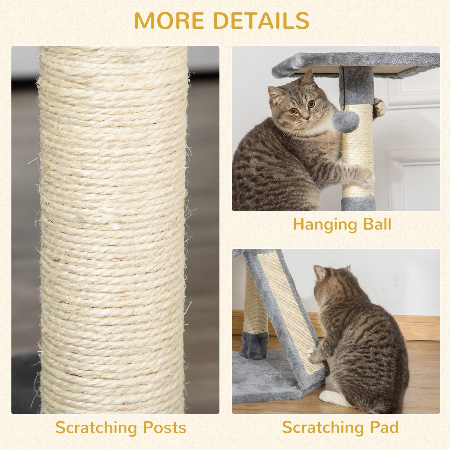 PawHut Corner Cat Tree for Indoor Cats, Kitten Tower with Scratching Post House Ladder Toy - Grey
