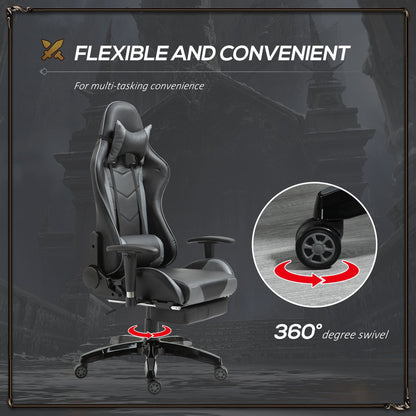 HOMCOM Gaming Chair Swivel Home Office Racing Gamer Desk Chair w/ Footrest, Black Grey