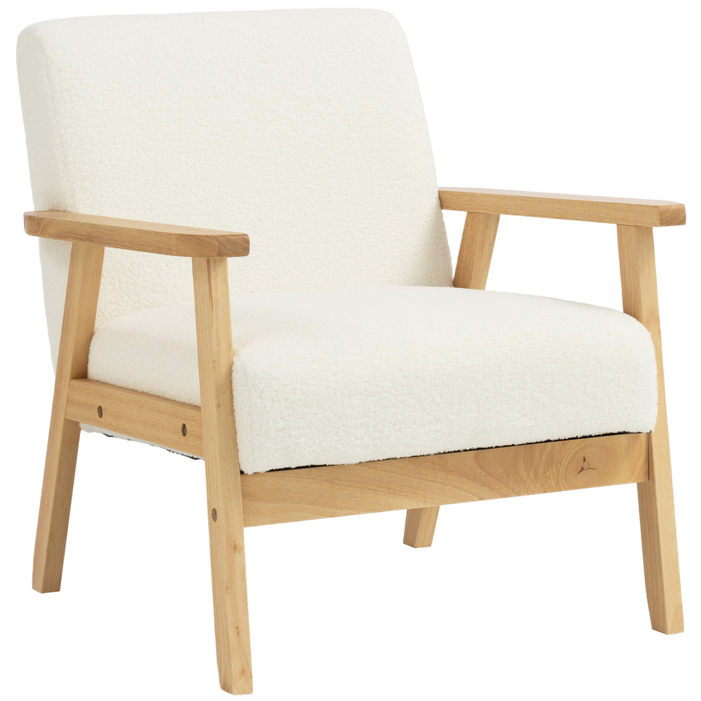 HOMCOM Modern Armchair, Sherpa Fleece Upholstered Accent Chair with Solid Wood Legs and Wide Seat, Cream White