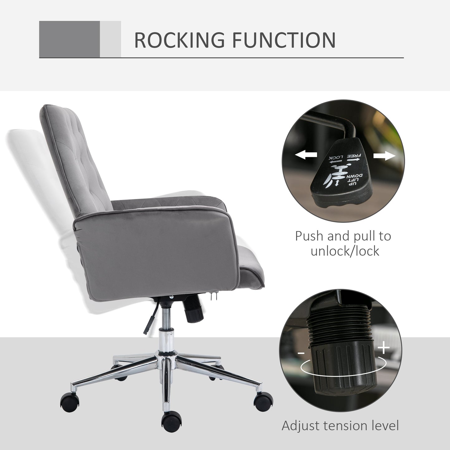 Vinsetto Swivel Computer Chair w/ Arm Modern Style Tufted Home Office Bedroom Deep Grey