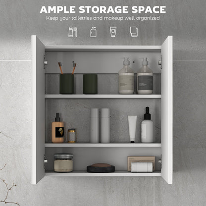 HOMCOM 60 x 15 cm Double Door Bathroom Mirror Cabinet - White