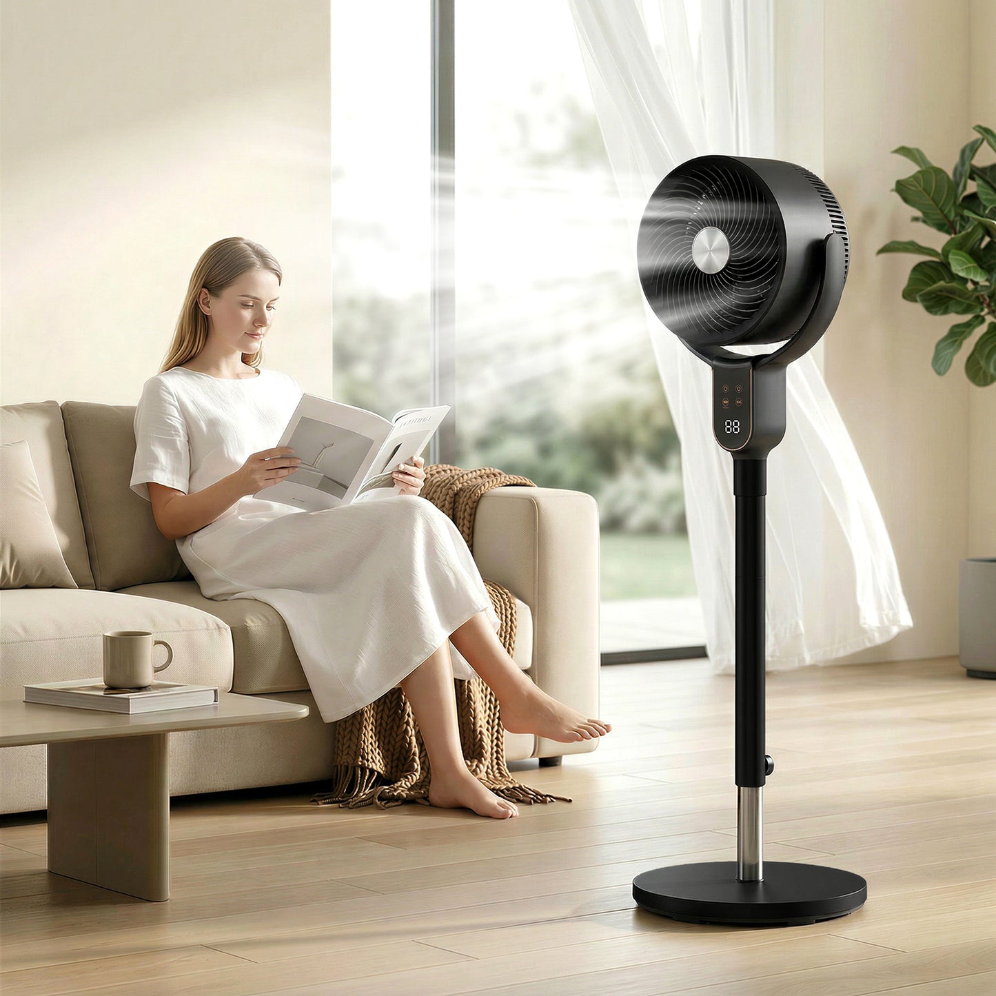 HOMCOM 20 dB Silent Standing Fan for Bedroom, 42" Pedestal Fan with Remote, 90° Oscillating, 8 Speeds, Remote Control, Black