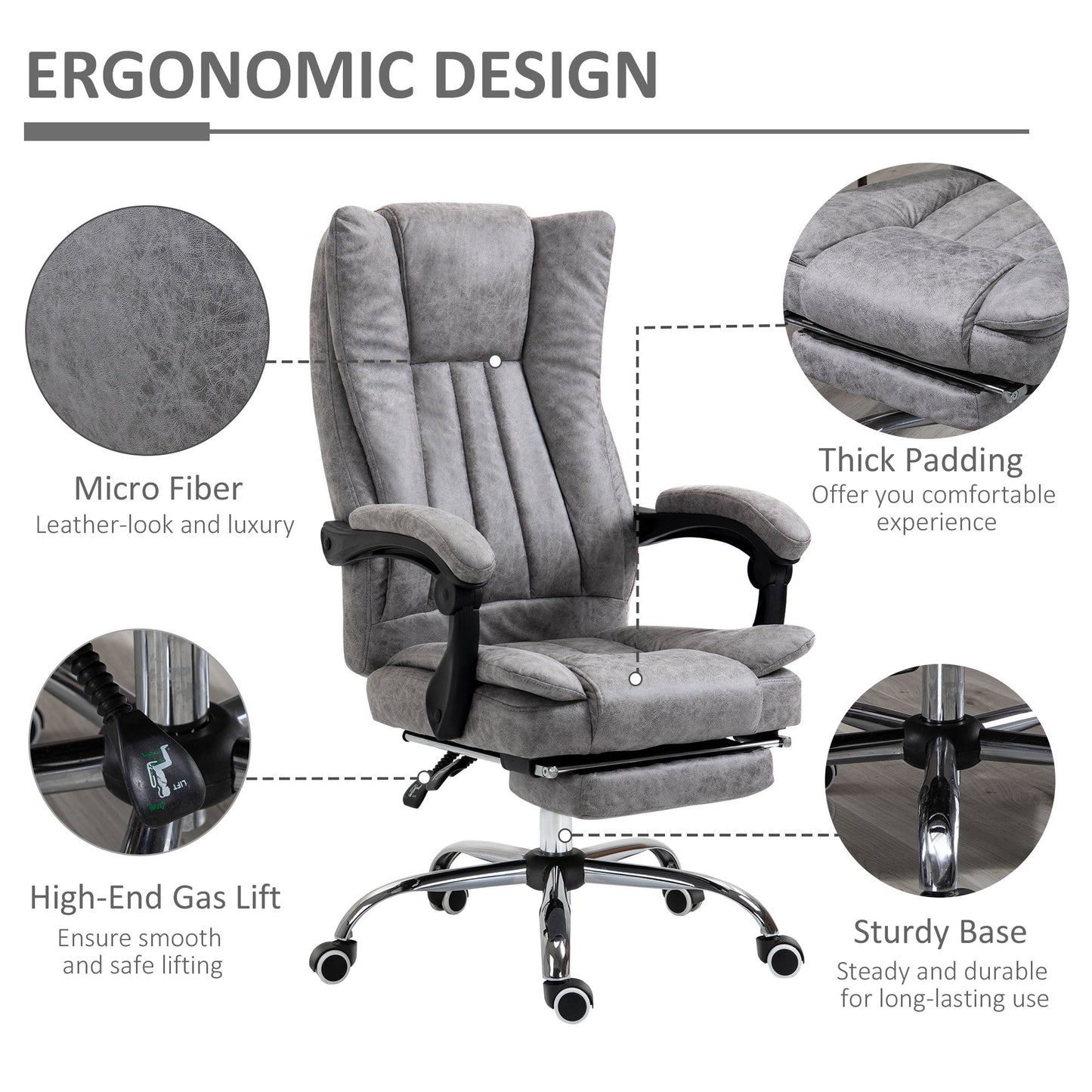 Vinsetto Executive Office Chair Computer Swivel Chair for Home with Arm, Footrest, Grey