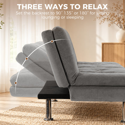 HOMCOM Convertible Sofa Bed, 3 Seater Futon Sofa with Adjustable Backrest, Wide Seat for Living Room, Small Space, Grey