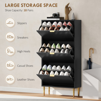 HOMCOM Elegant Three-Drawer Shoe Cabinet - Black