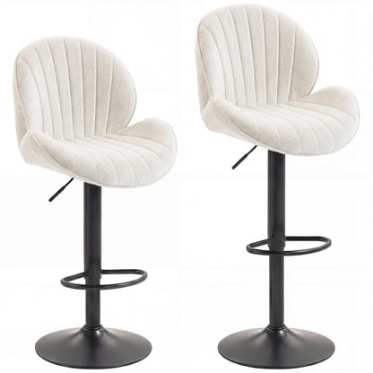 HOMCOM Bar Stools Set of 2, Swivel Barstools with Back, Adjustable Height and Footrest for Kitchen Island, Dining Room, Cream