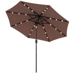 Outsunny a2.7m Garden 24 LED Light Parasol Solar Outdoor Tilt Sun Umbrella Patio Club Party Event Manual Sun Shade w/ Hand Crank and 8 Ribs, Brown