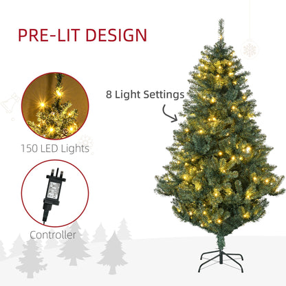 HOMCOM 6' Artificial Prelit Christmas Trees Holiday D√É¬©cor with Warm White LED Lights, Decoration, Banner, Tag, Ball