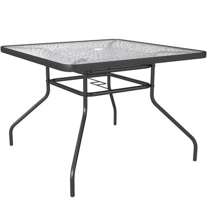 Outsunny Square Garden Dining Table with Tempered Glass Top & Umbrella Hole, 100 x 100 cm