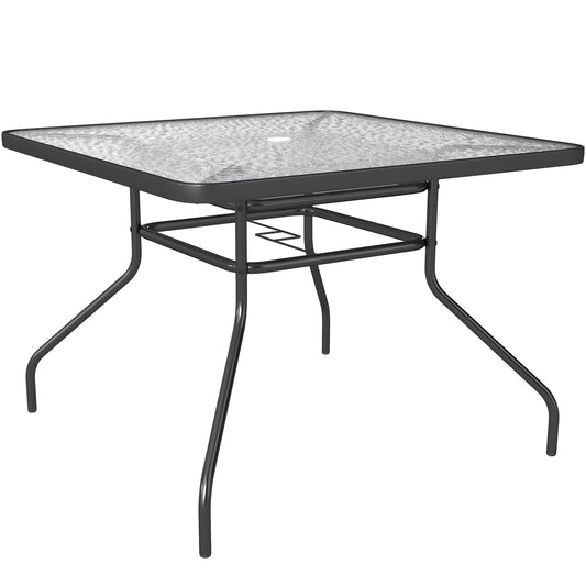 Outsunny Square Garden Dining Table with Tempered Glass Top & Umbrella Hole, 100 x 100 cm